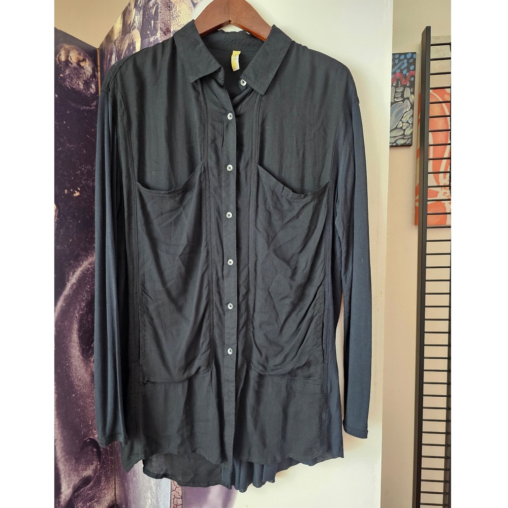 Free People Black Long Sleeve Button‎ Front Utility Shirt Top Womens Size M